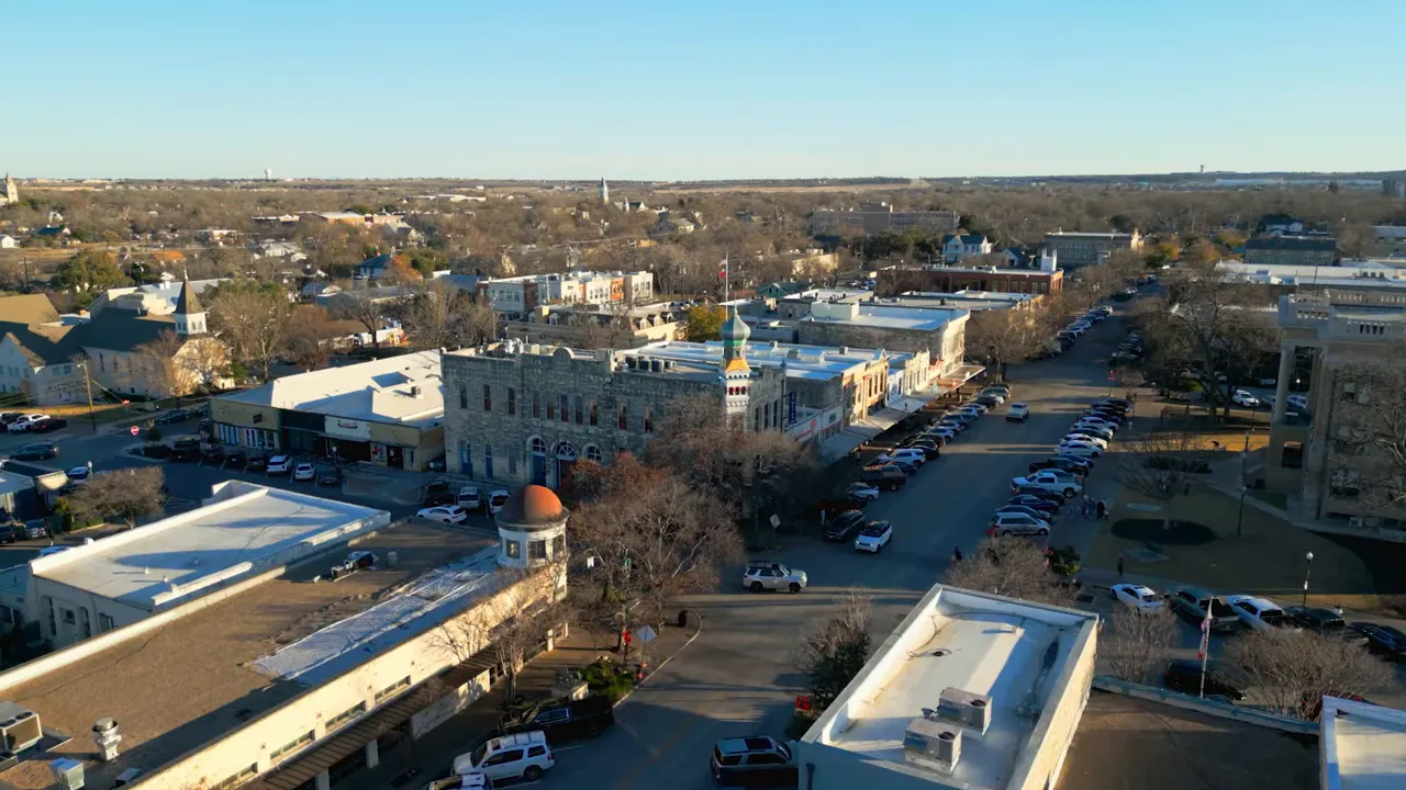 Aerial view of Georgetown historic downtown buildings