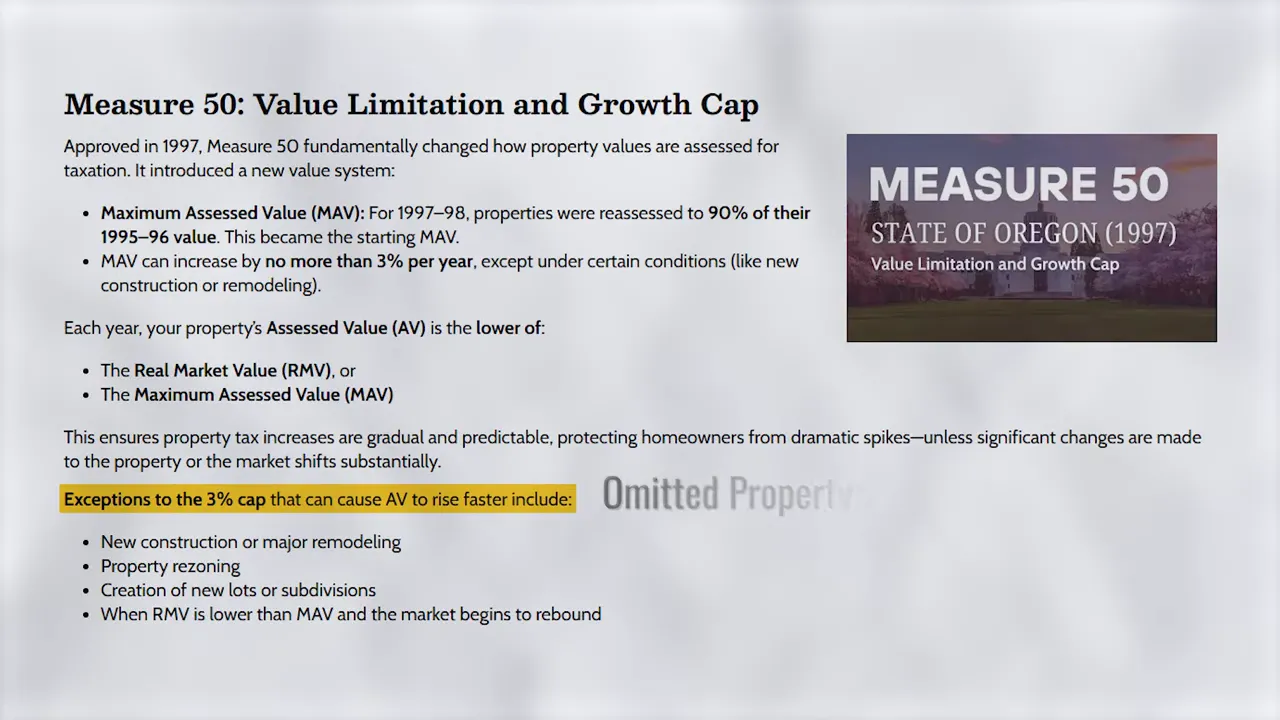 Measure 50 value limitations slide with omitted property tax trap label