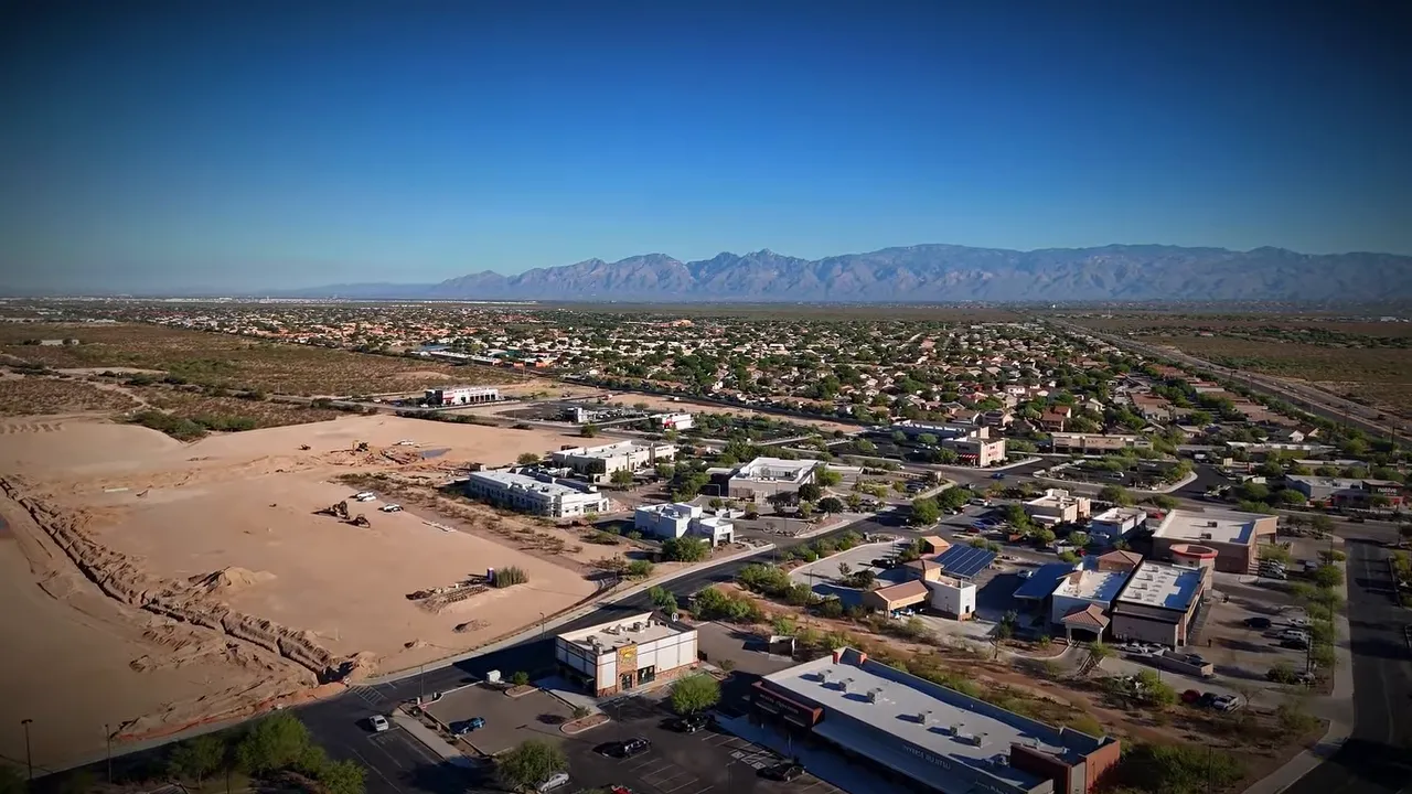 Aerial view of commercial development along the Houghton corridor