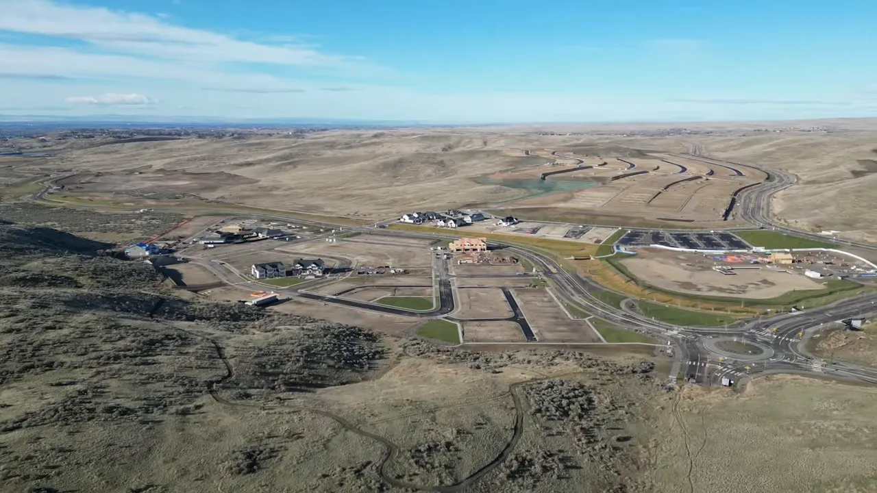 aerial view of Valnova community showing roads, residential lots and central development