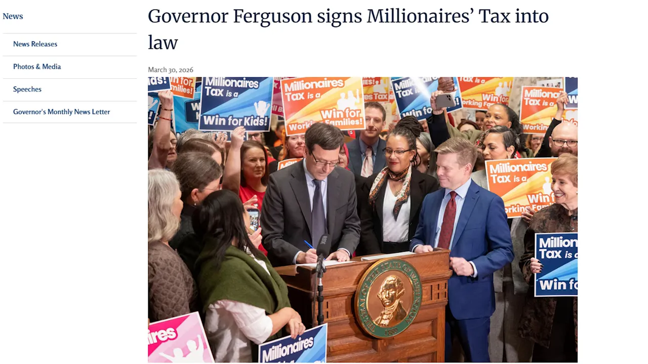 News article headline about governor signing millionaires tax into law