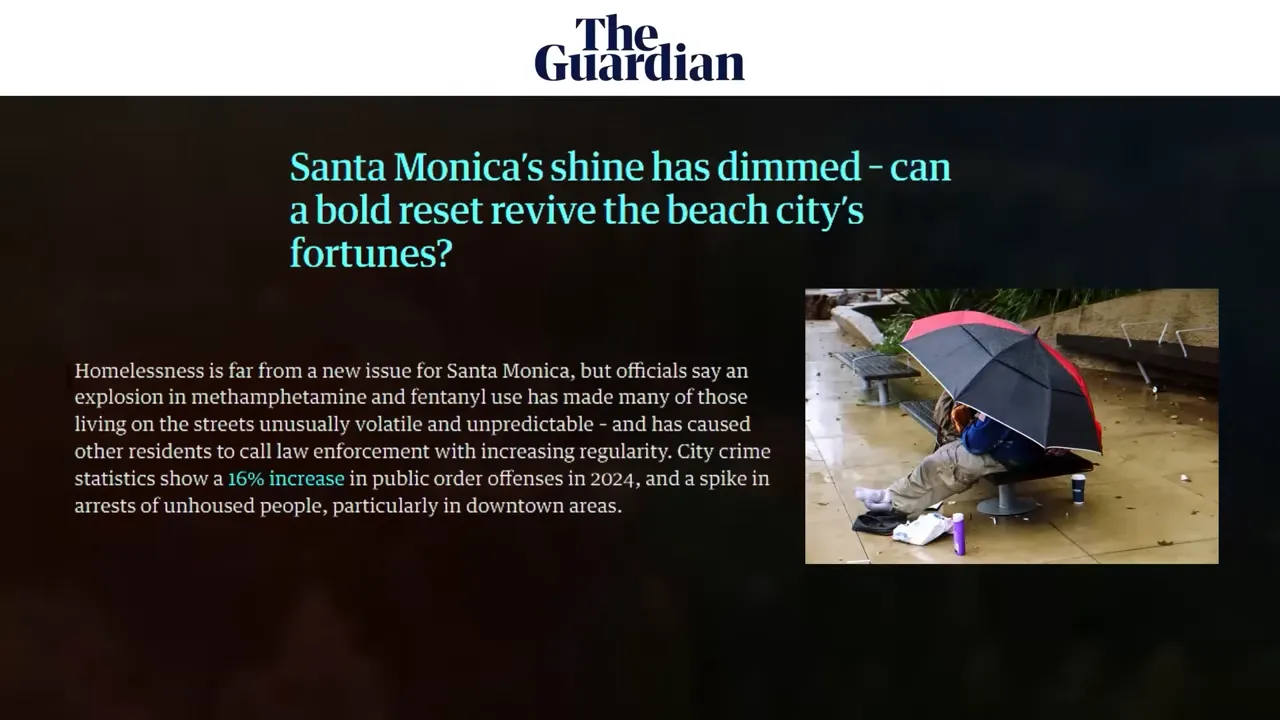 The Guardian article headline about Santa Monica losing its shine and whether the city can reset itself