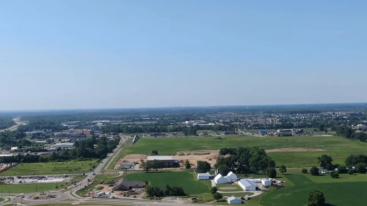 Aerial view of a developing Indianapolis neighborhood with new construction