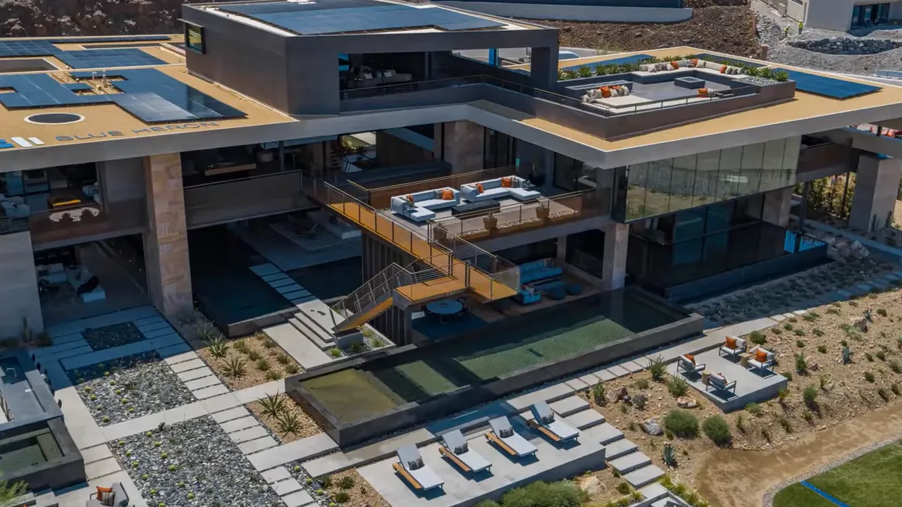 Large modern custom estate with multiple terraces and pools