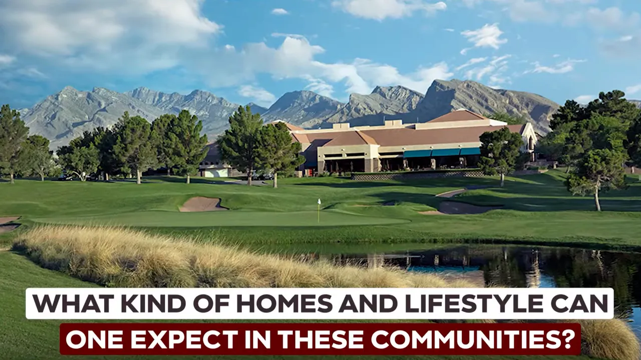 Aerial view of golf course and homes with mountain backdrop