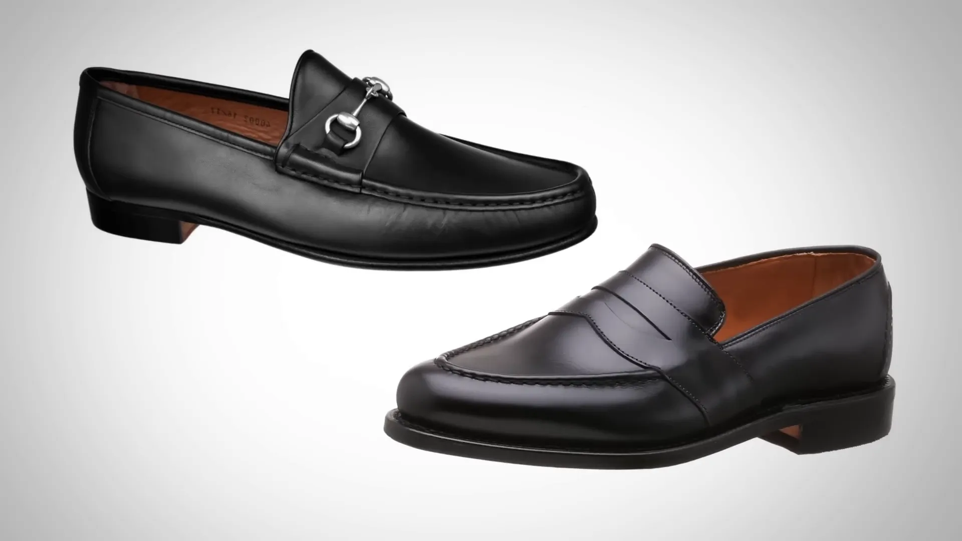Various styles of black dress shoes