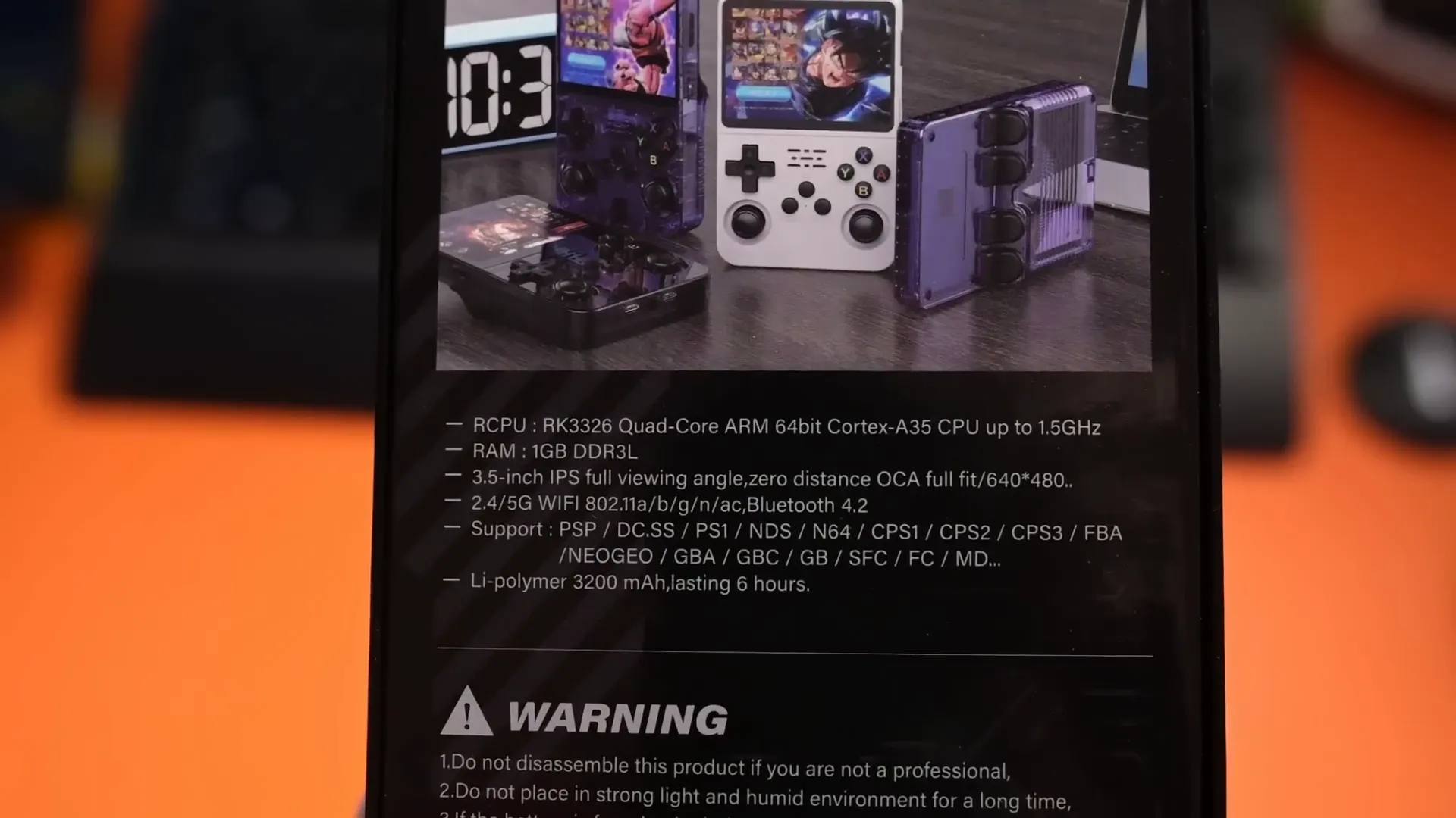 R36S specs details on packaging