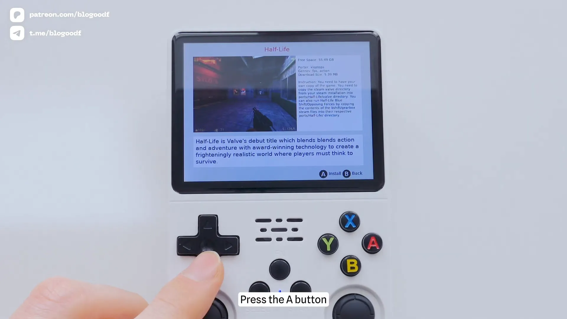 PortMaster interface showing Half-Life game