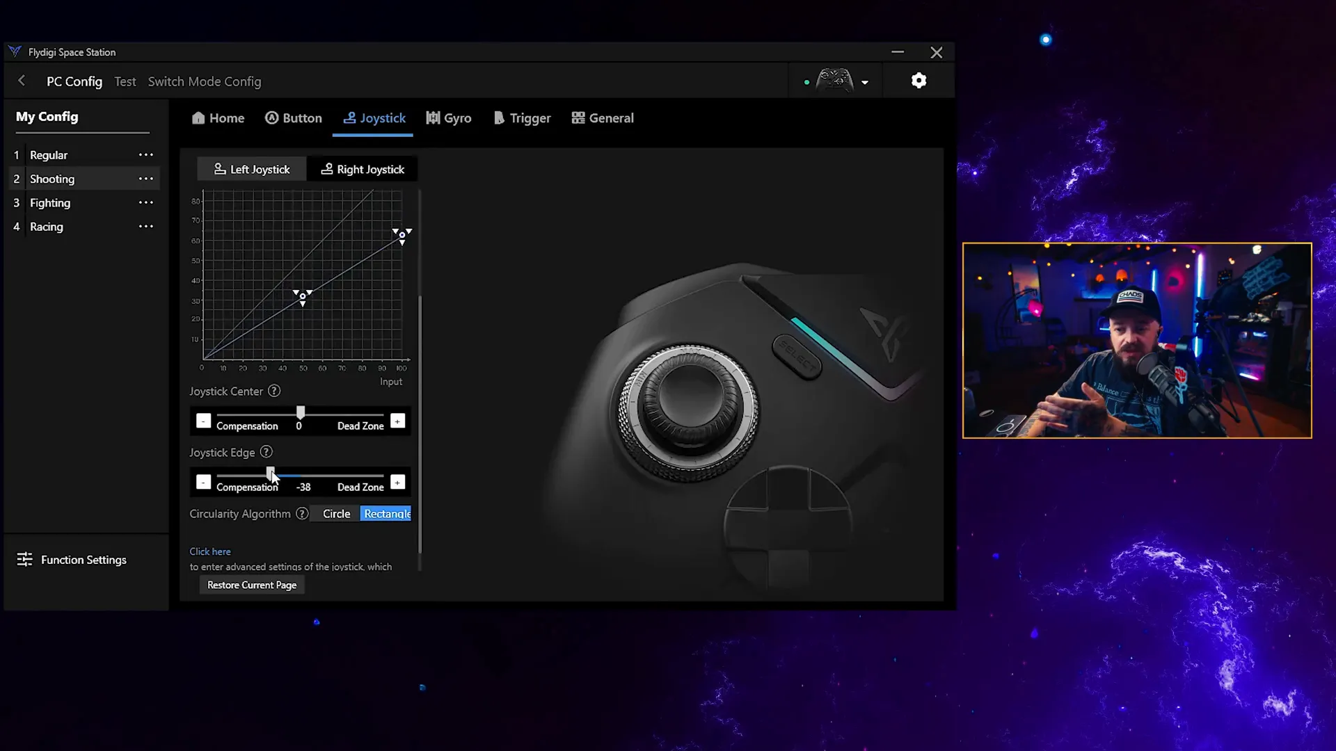 Joystick accuracy settings in Flydigi software