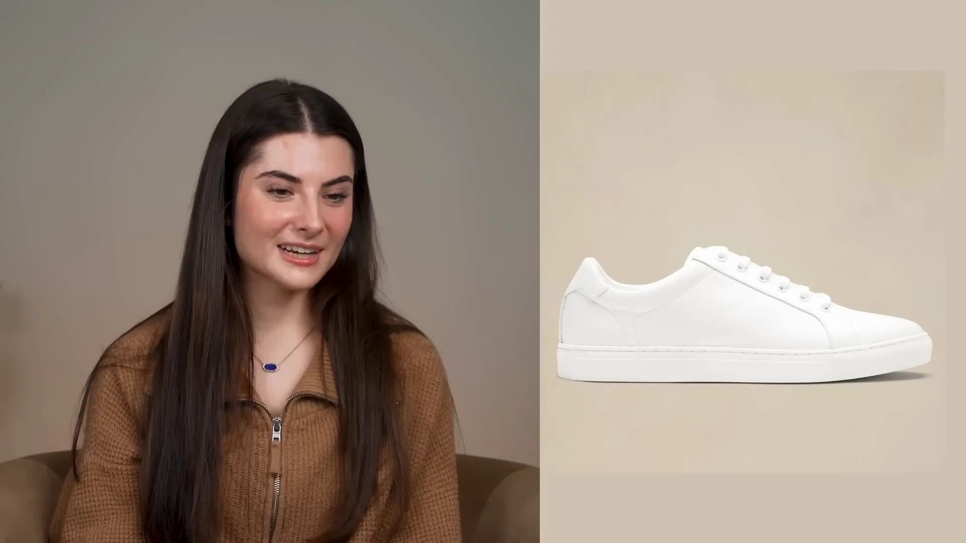 Fresh white sneakers on display