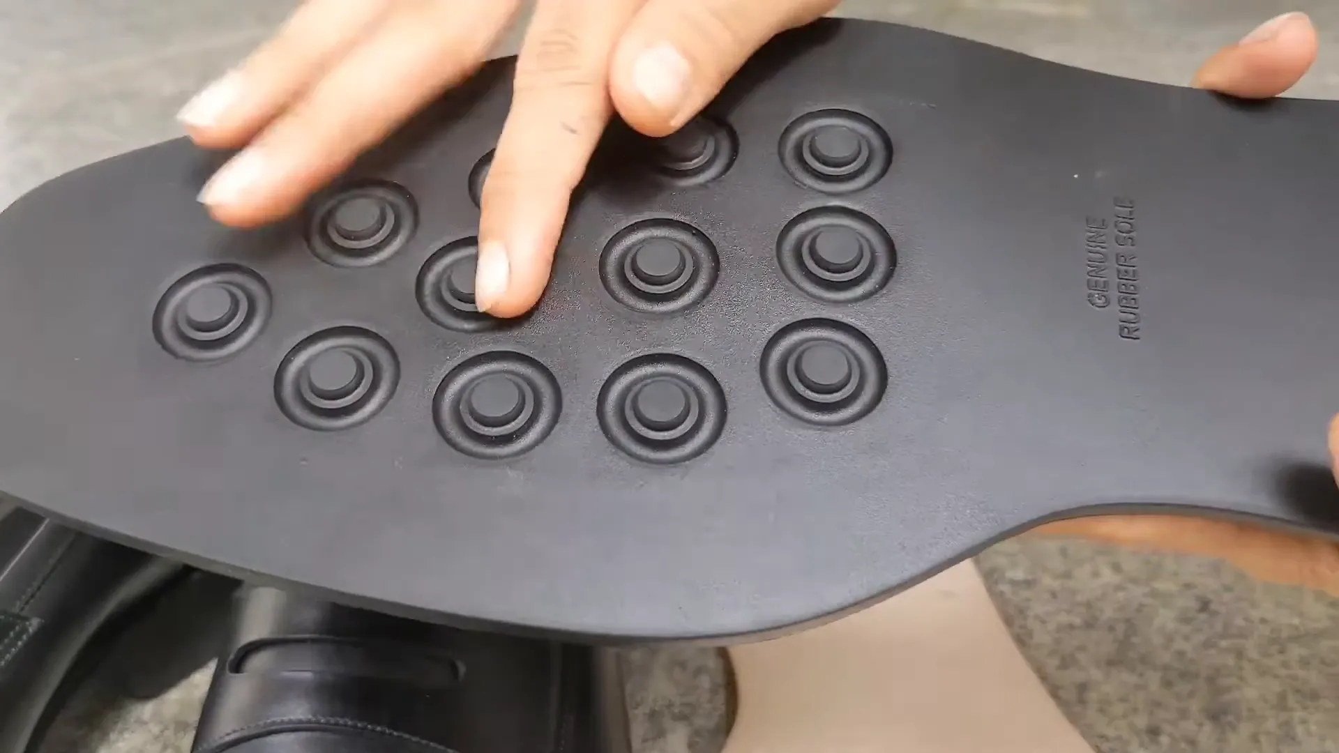 Close-up of durable rubber sole showcasing wear resistance