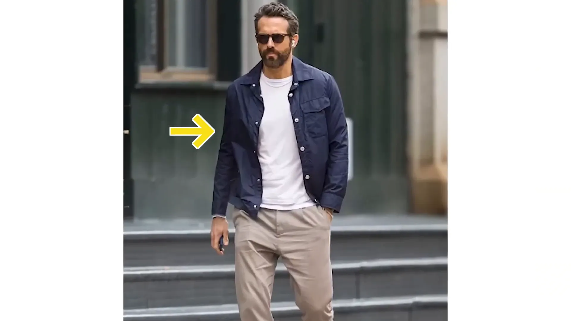 Ryan Reynolds in a navy coach's jacket