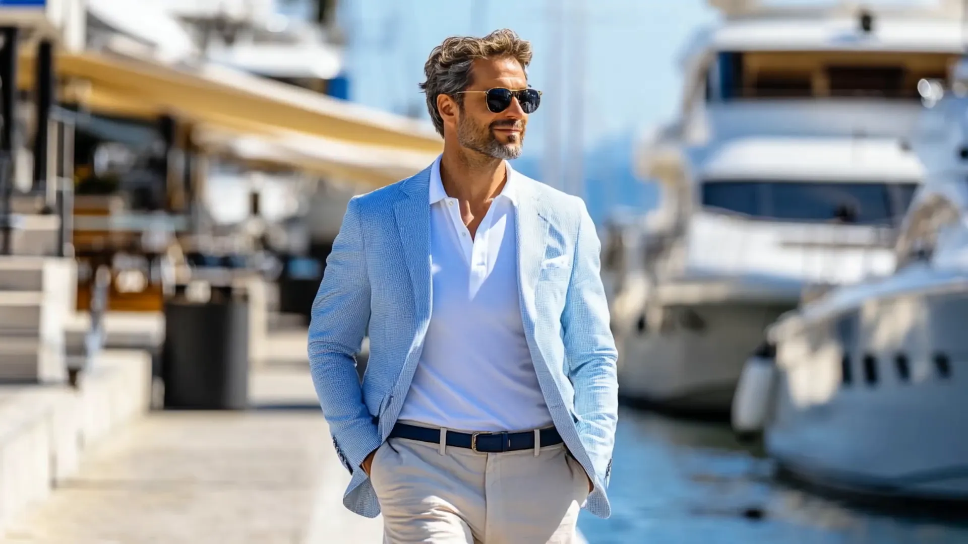 A lightweight sear sucker blazer in a summer outfit