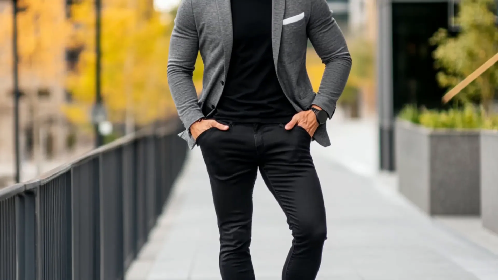 Stretch cotton blazer styled for a weekend outing
