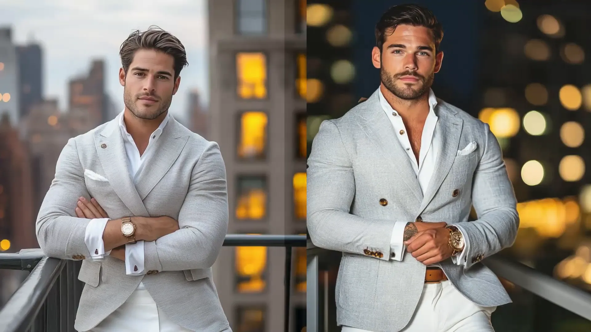 A double-breasted linen blazer styled for a formal occasion