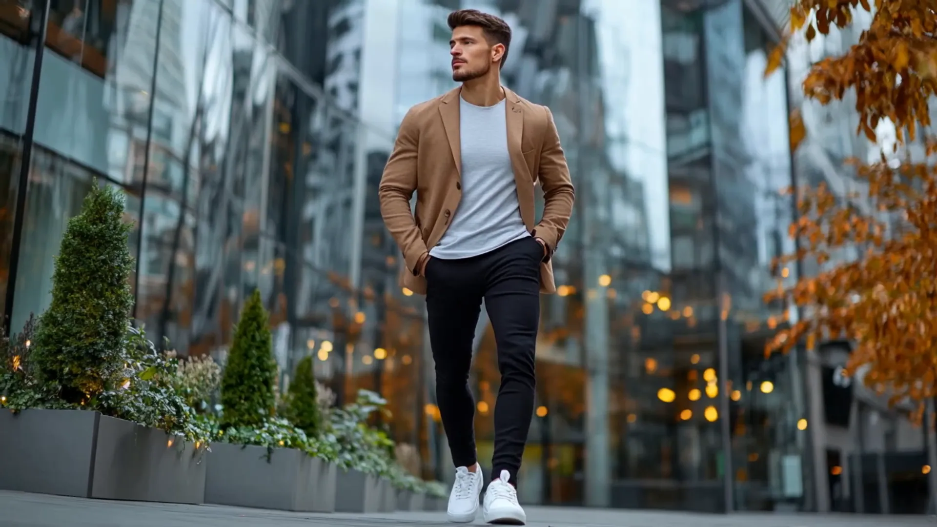 Neutral cotton blazer in a casual setting