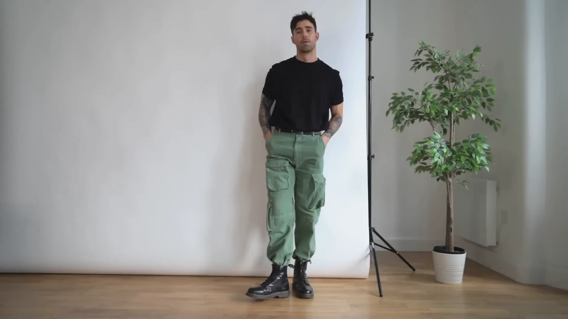 Military inspired outfit with cargo trousers