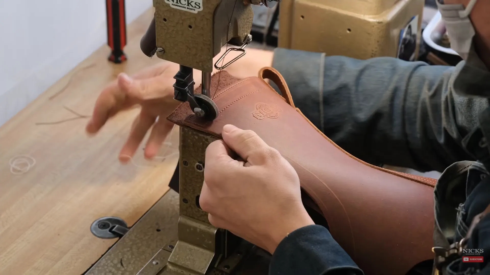 Sewing the back seam of the boot