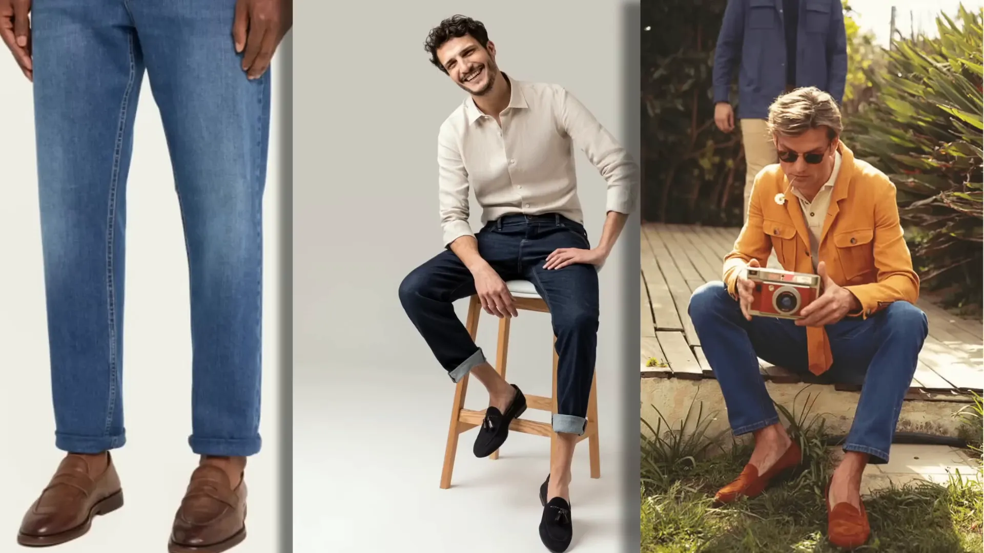 Leather loafers paired with jeans