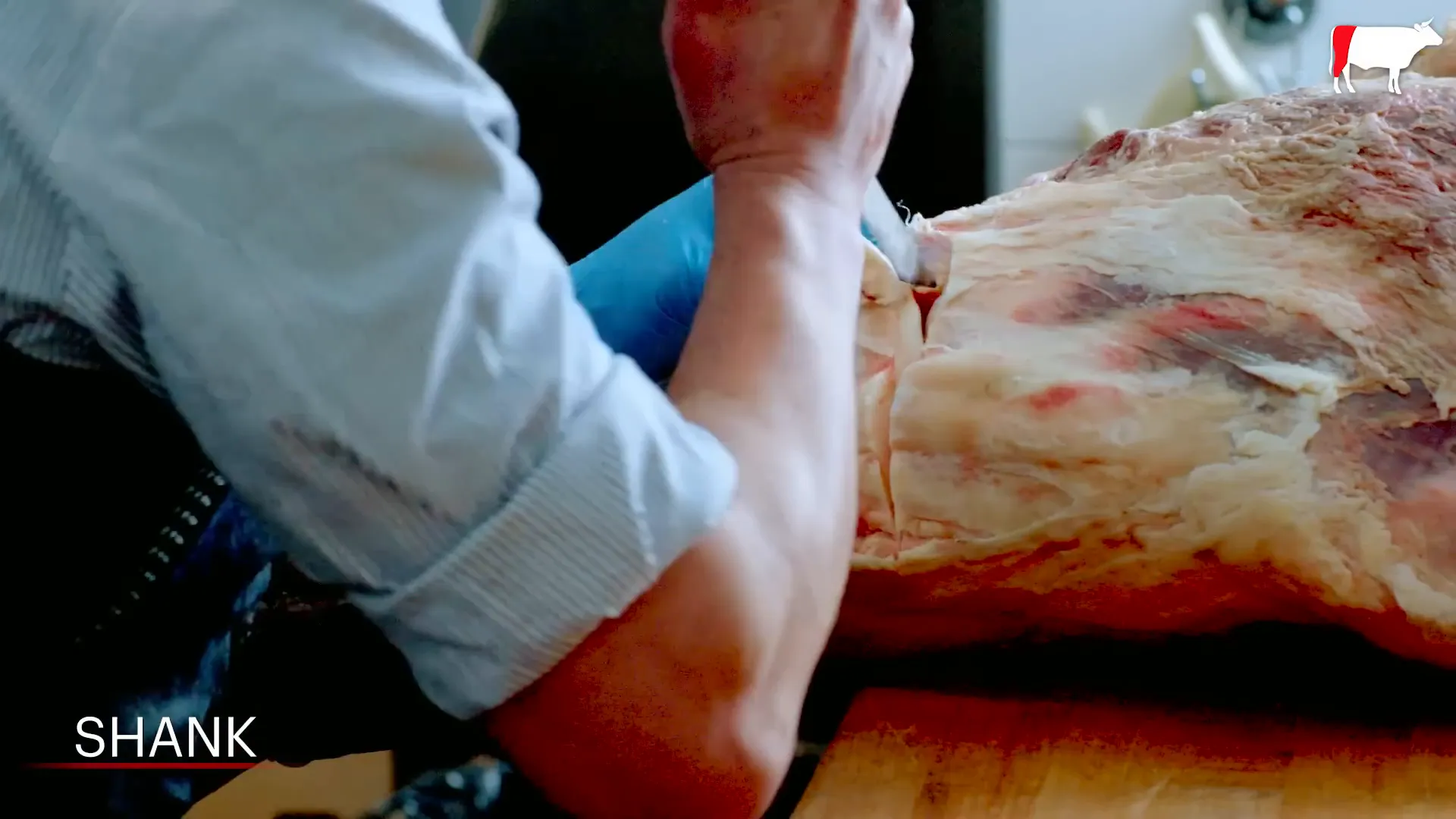Removing the shank using table leverage to cut through tough tendons