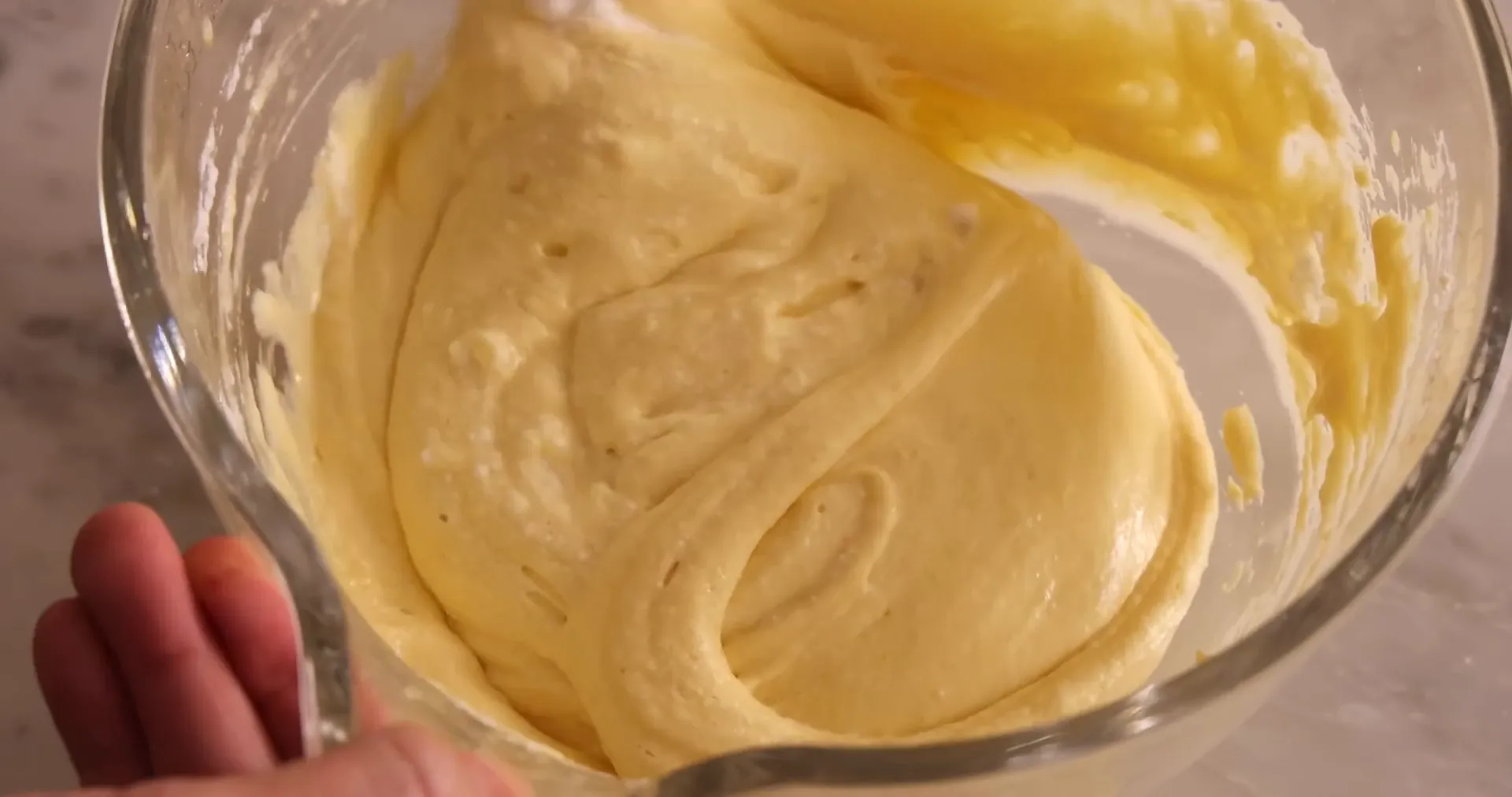 Light and airy batter ready to be poured into the pan