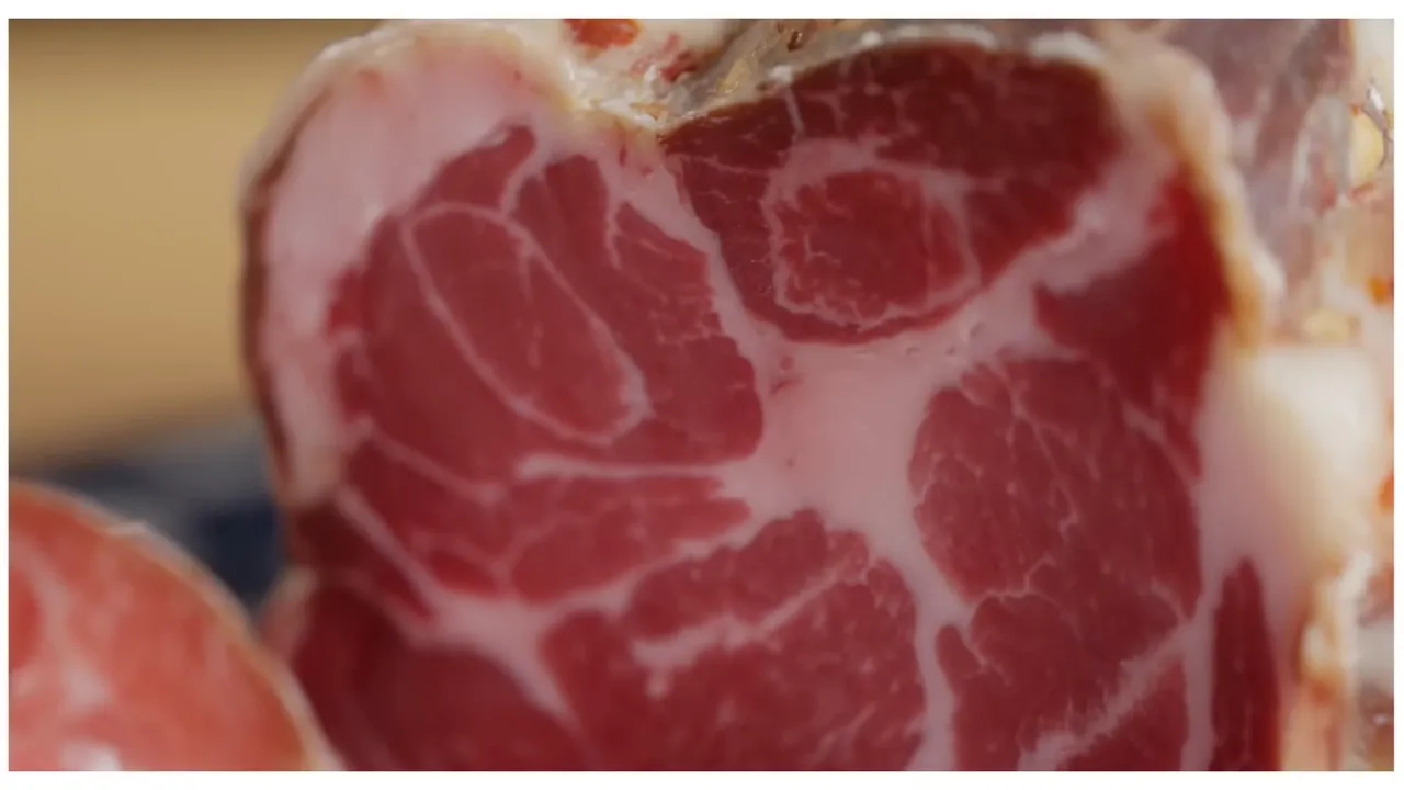 Coppa muscle showing webbed layers of intermuscular fat