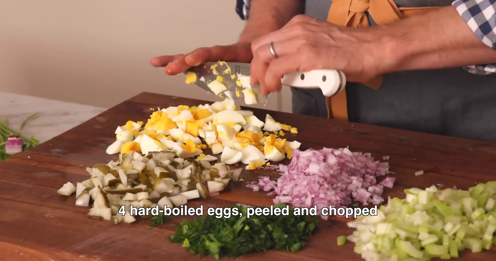 Chopped hard boiled eggs ready to add