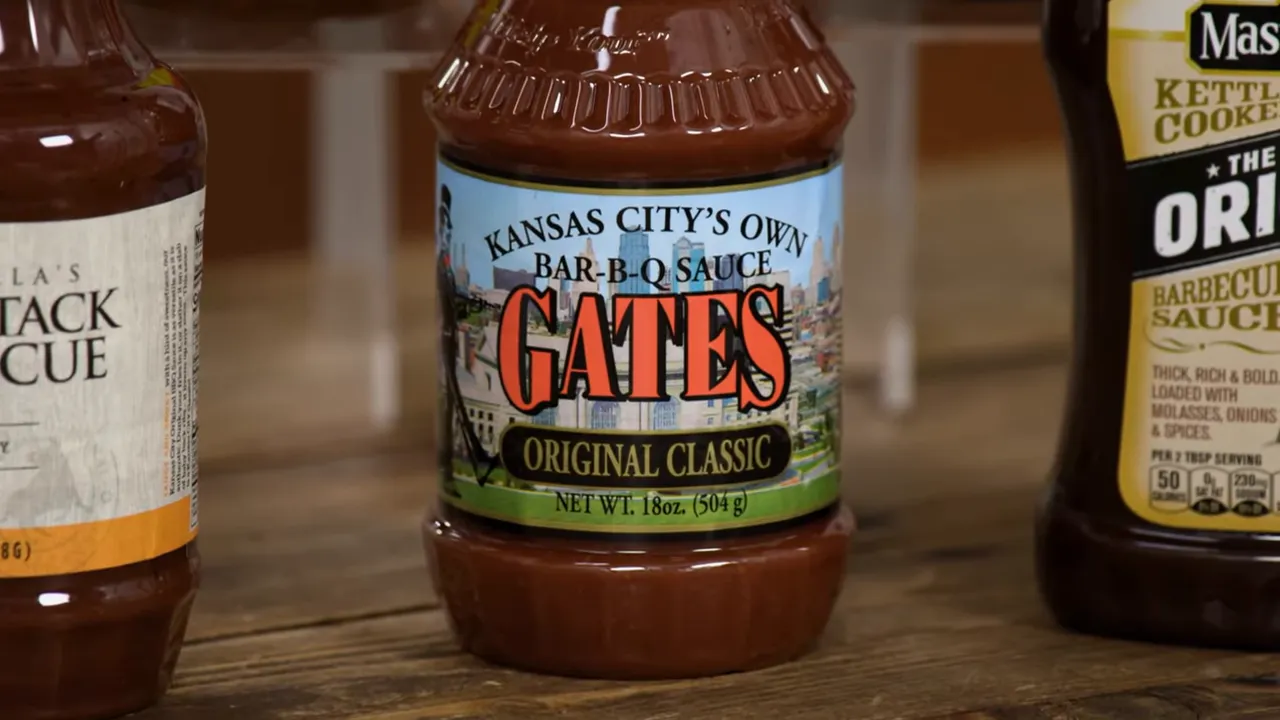 Close-up of a Gates Original Classic Kansas City Bar-B-Q sauce bottle label.