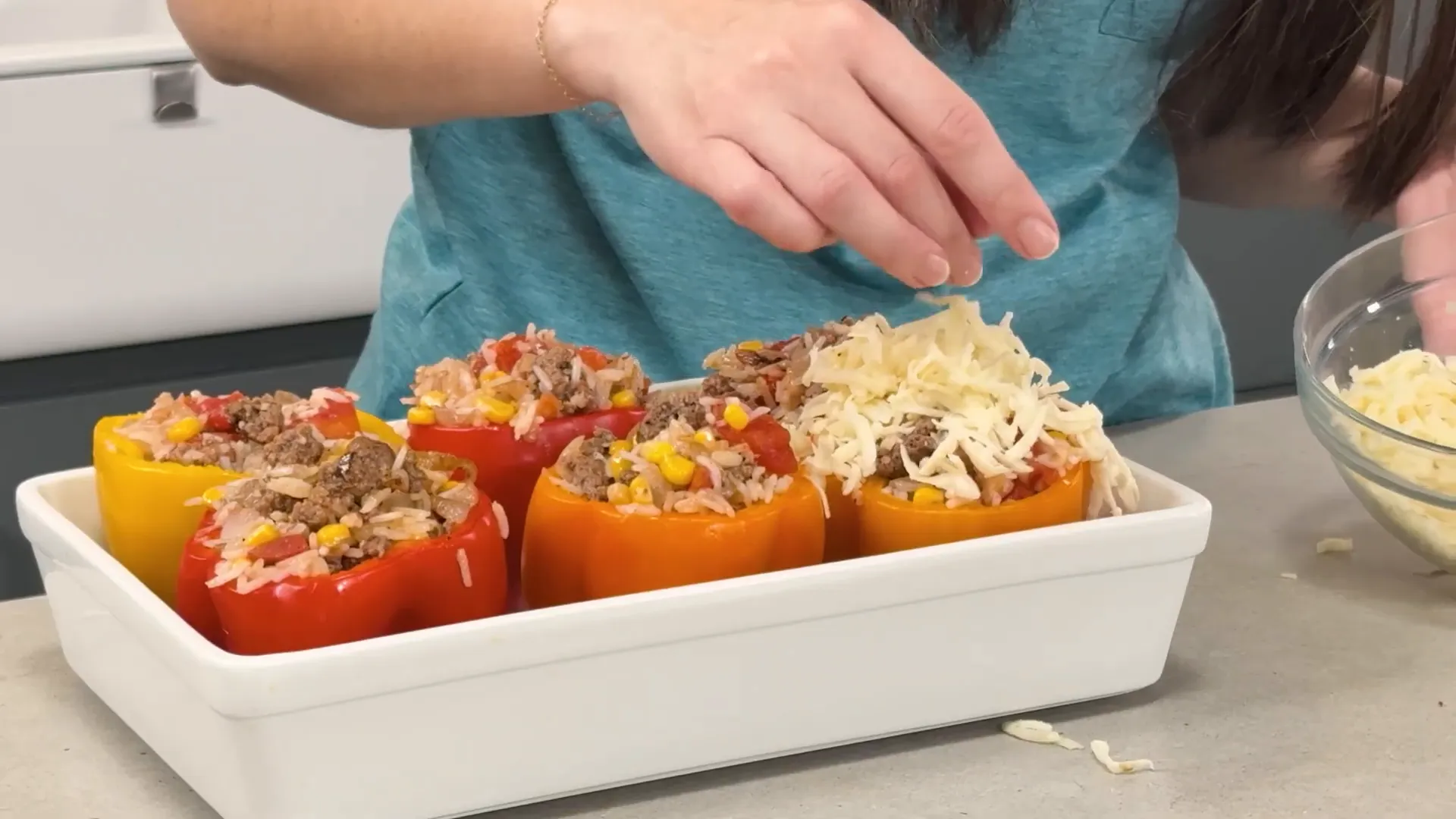 Stuffing bell peppers with savory filling