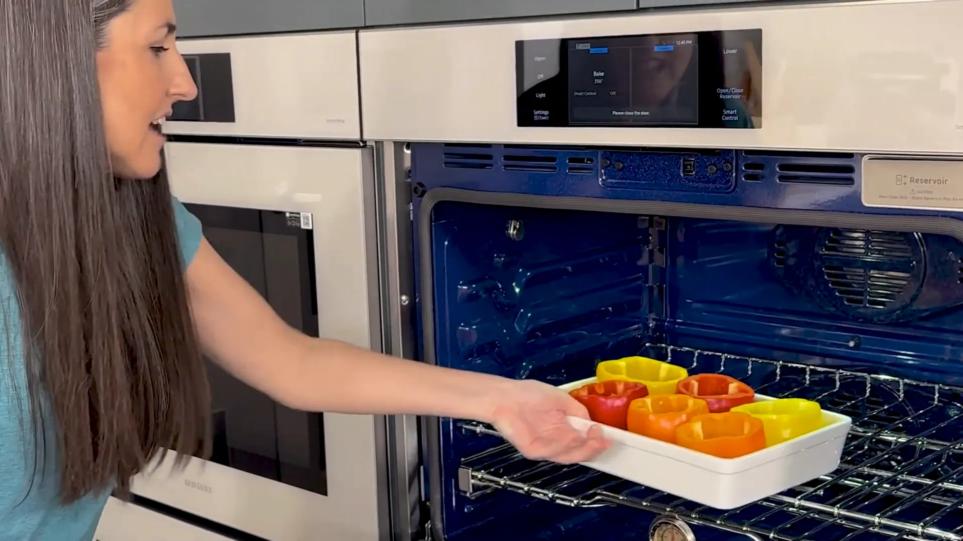 Bell peppers softening in the oven