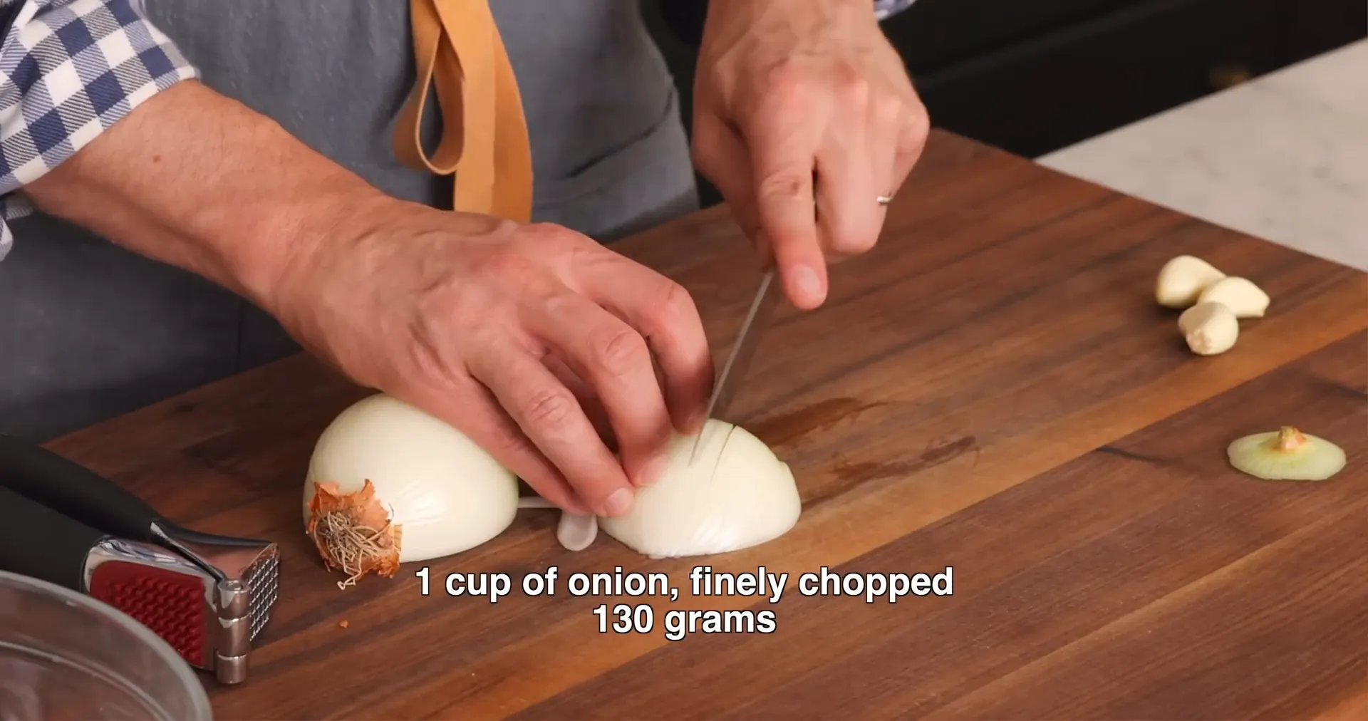 Chopped onions and garlic ready for cooking