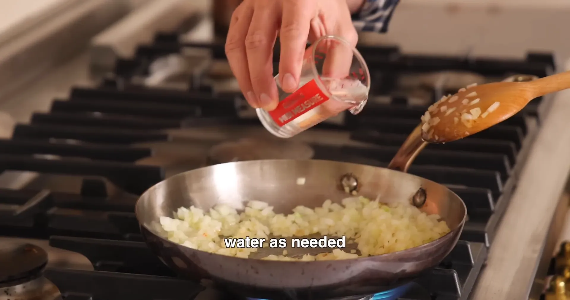 Sautéing onions and garlic in skillet
