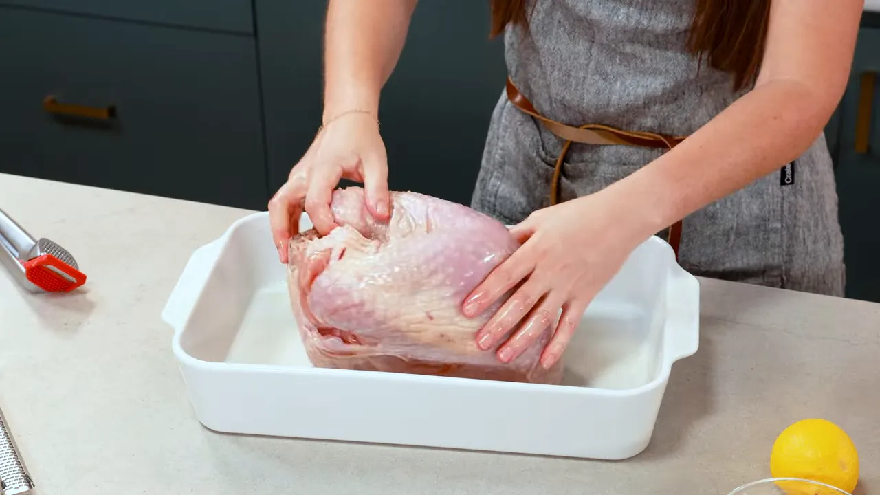 Turkey placed skin side up in a greased 9x13 pan