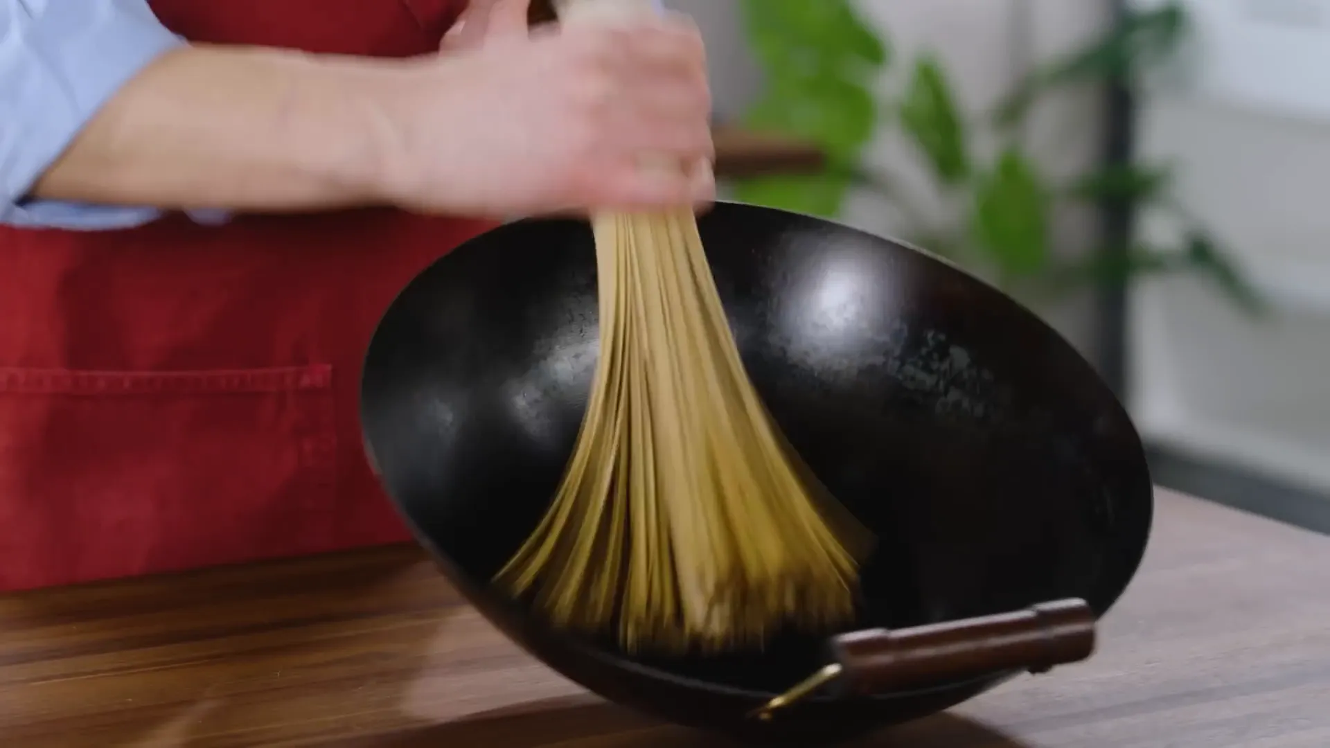 Bamboo wok brush cleaning wok