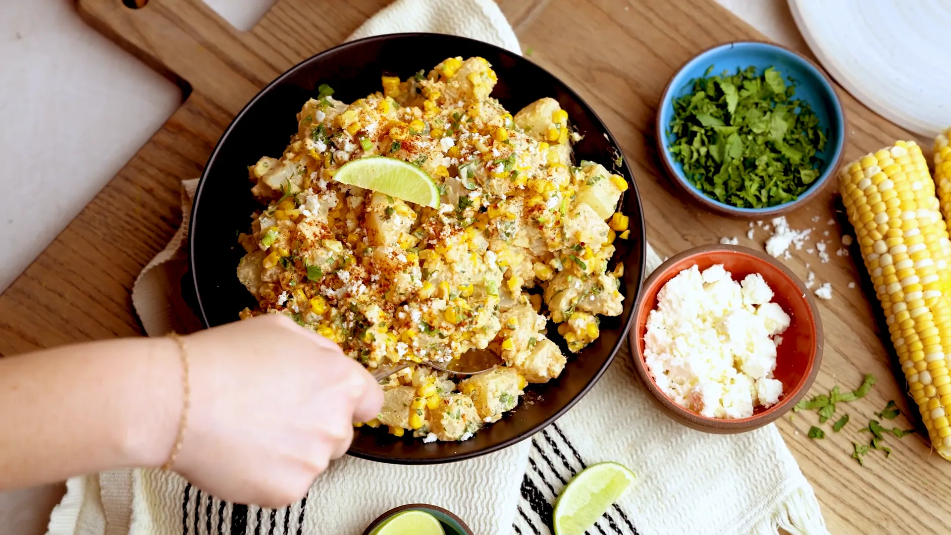 Final street corn potato salad ready to serve