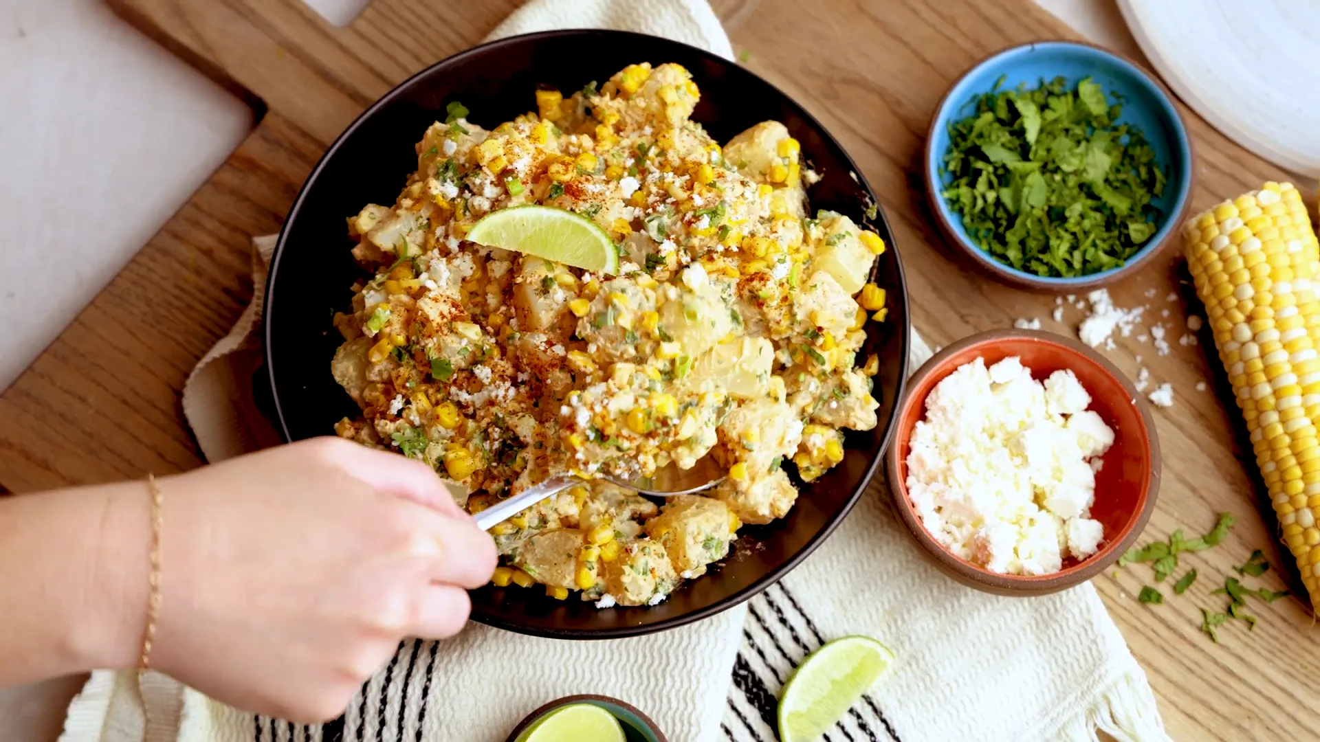 Street corn potato salad introduction with fresh ingredients