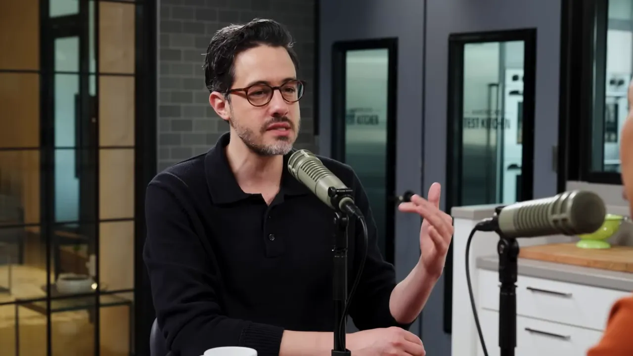 Hosts describing the plush Detroit-style pizza