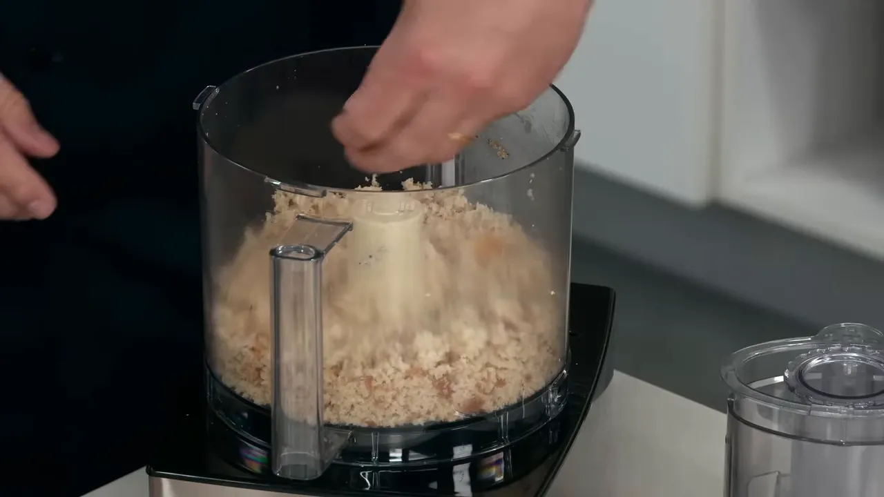 Buttered breadcrumbs processed and fluffy