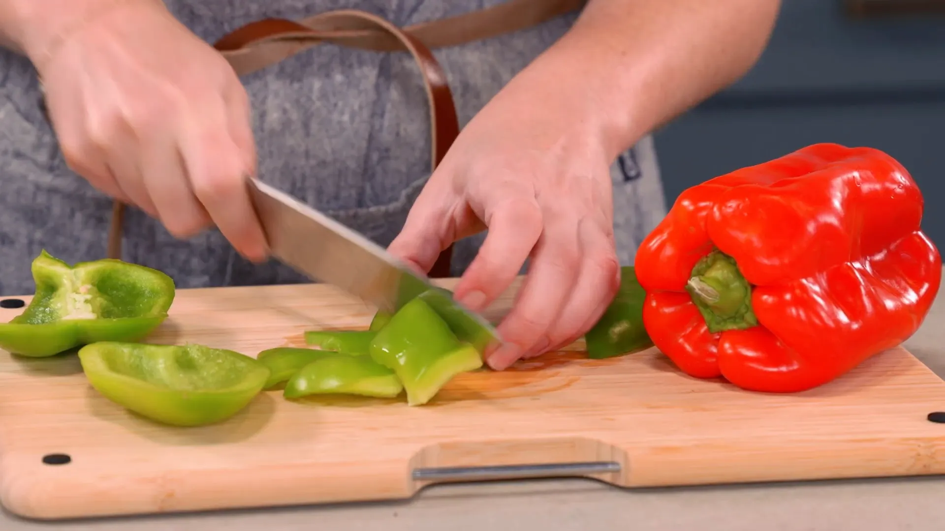 Chopped bell peppers, red onion, and zucchini ready for kabobs