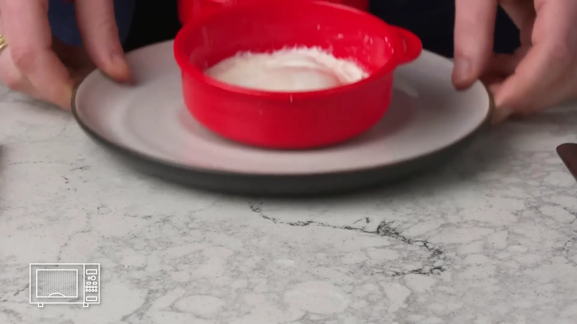 Microwave scrambled eggs in plastic container