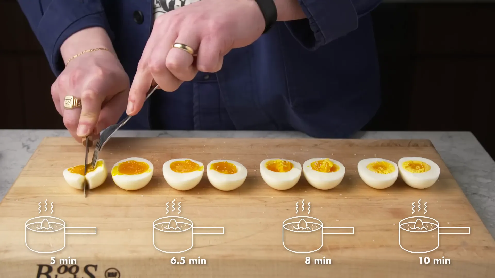Boiled eggs with varying yolk firmness