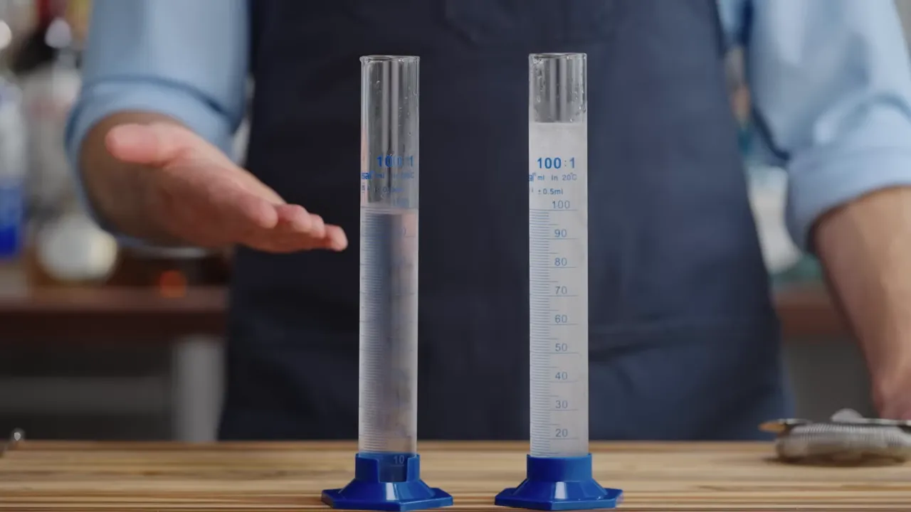 Two martinis side by side, one cloudy from shaking and one clear from stirring