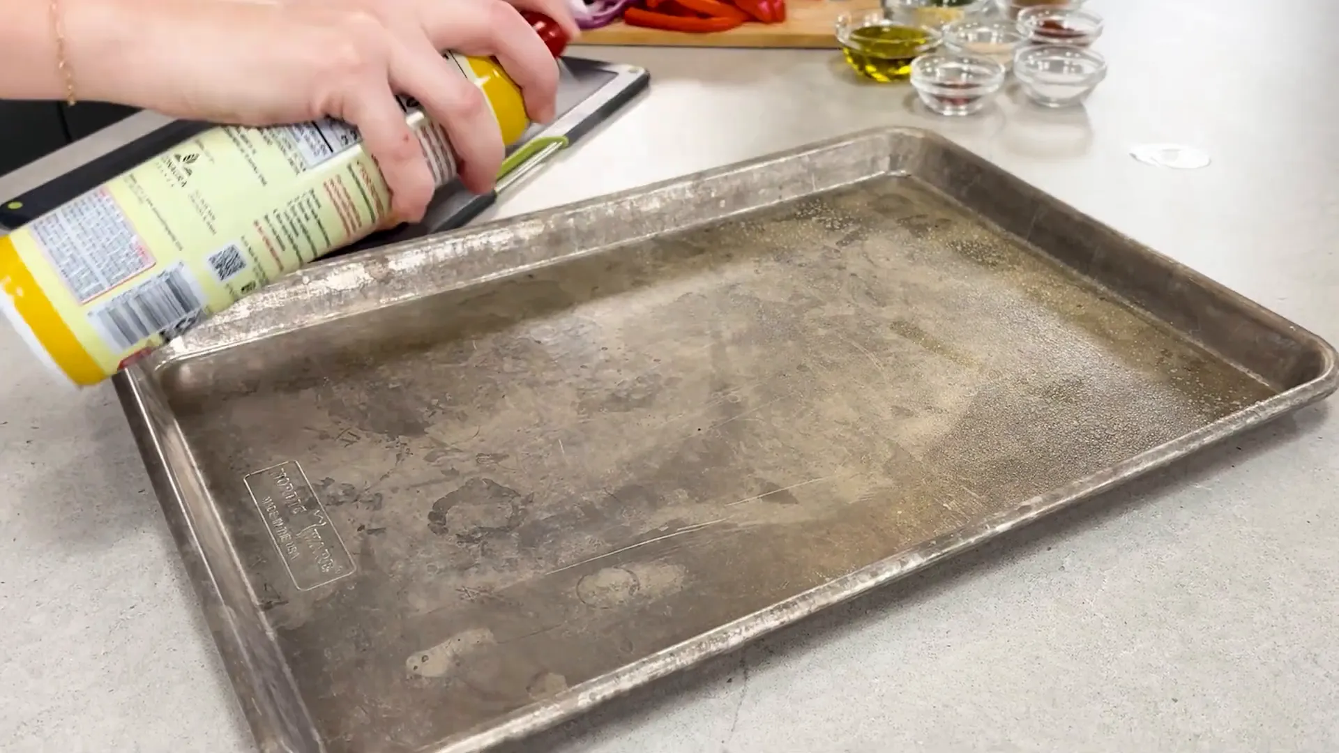 Sheet pan lightly coated with non-stick cooking spray