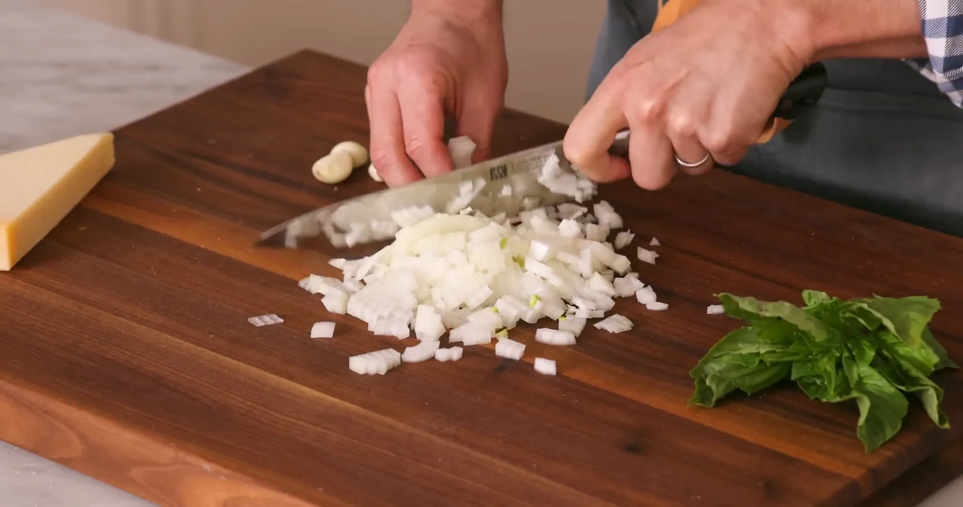 Chopped onions and garlic ready for cooking