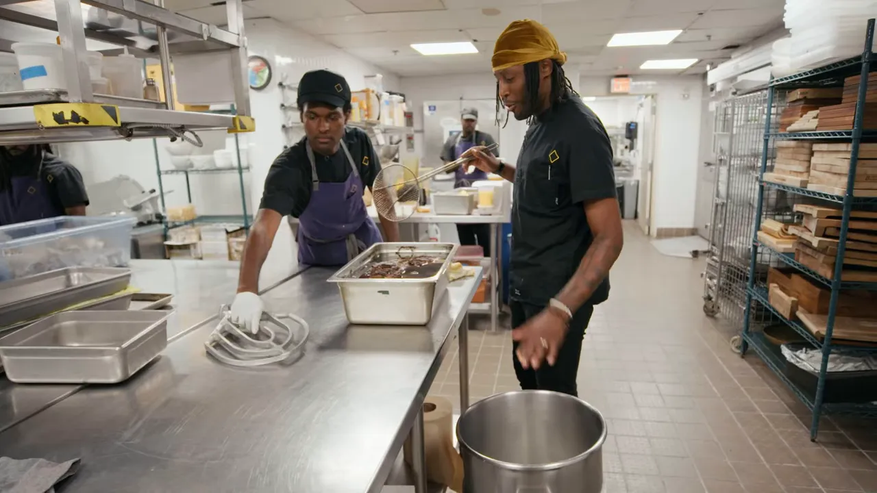 Team making confit lamb and preparing terrine for Benz Bowl