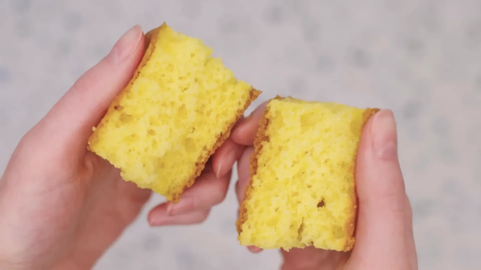 Great Value yellow cake sample, golden top and tender crumb