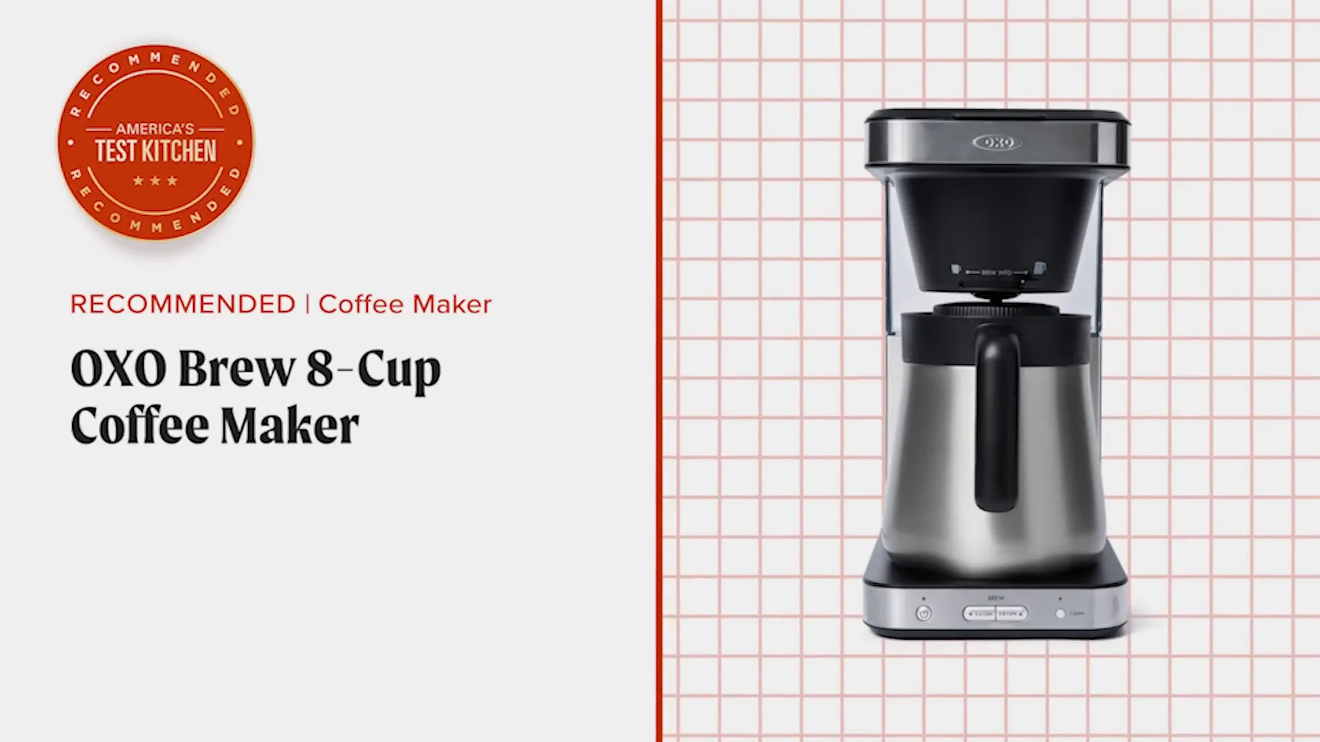 OXO Brew eight-cup coffee maker on kitchen counter