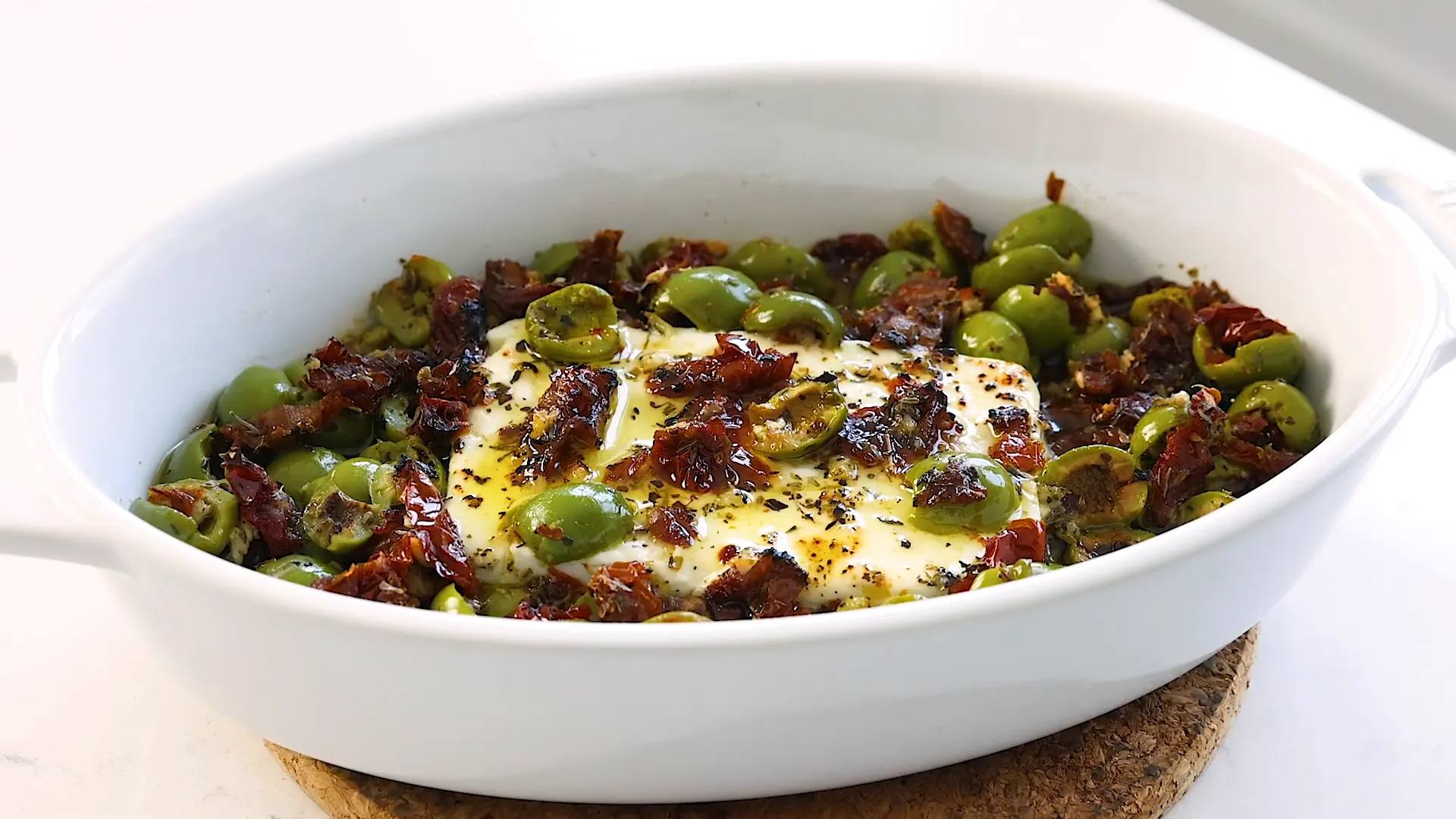 Baking feta in the oven.