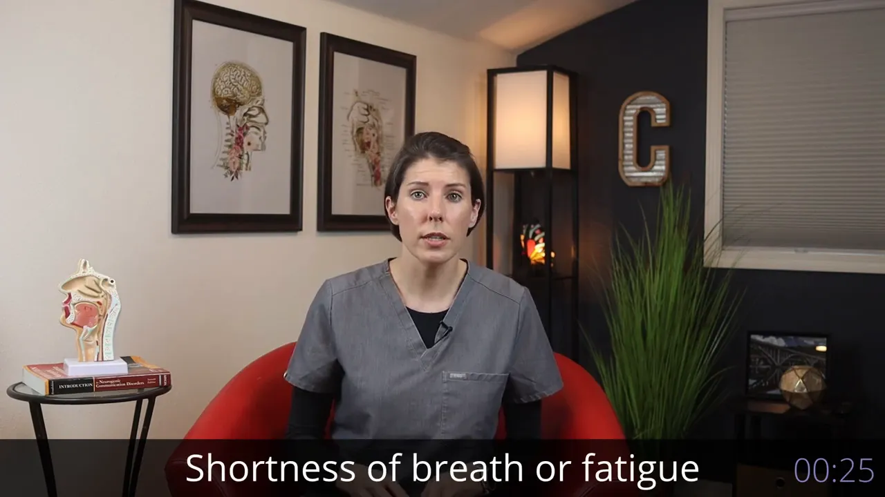 Person seated in chair with subtitle reading Shortness of breath or fatigue