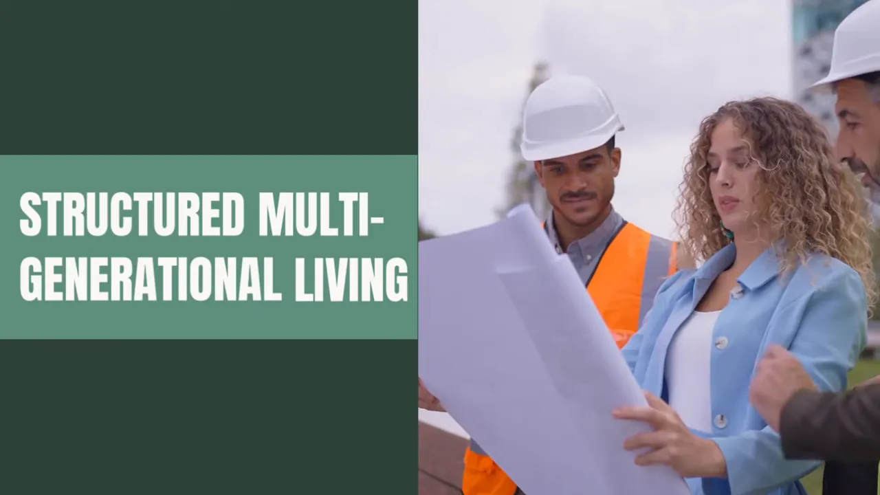slide reading structured multi-generational living beside people reviewing house plans